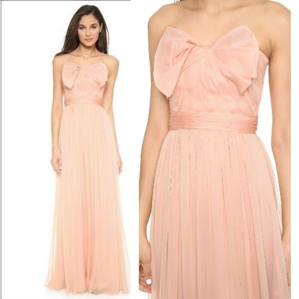 Marchesa Notte Organza Bow Strapless Maxi Dress 12